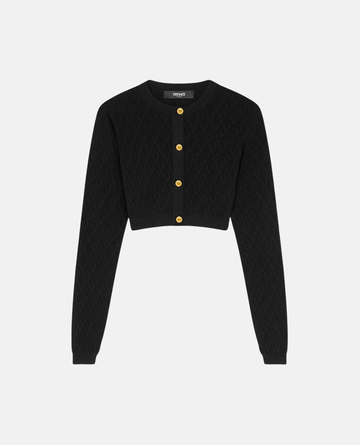 Áo cardigan dáng crop họa tiết logo V jacquard