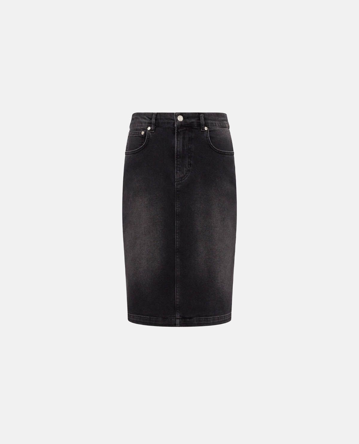Chân váy denim dáng bút chì phối patch logo