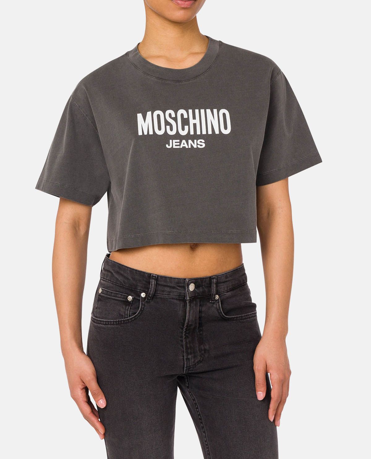 Áo thun cotton jersey dáng crop in logo