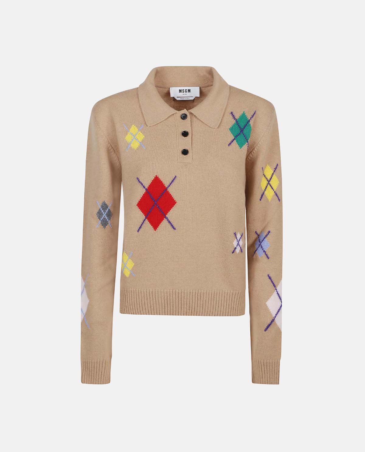Áo polo tay dài họa tiết argyle
