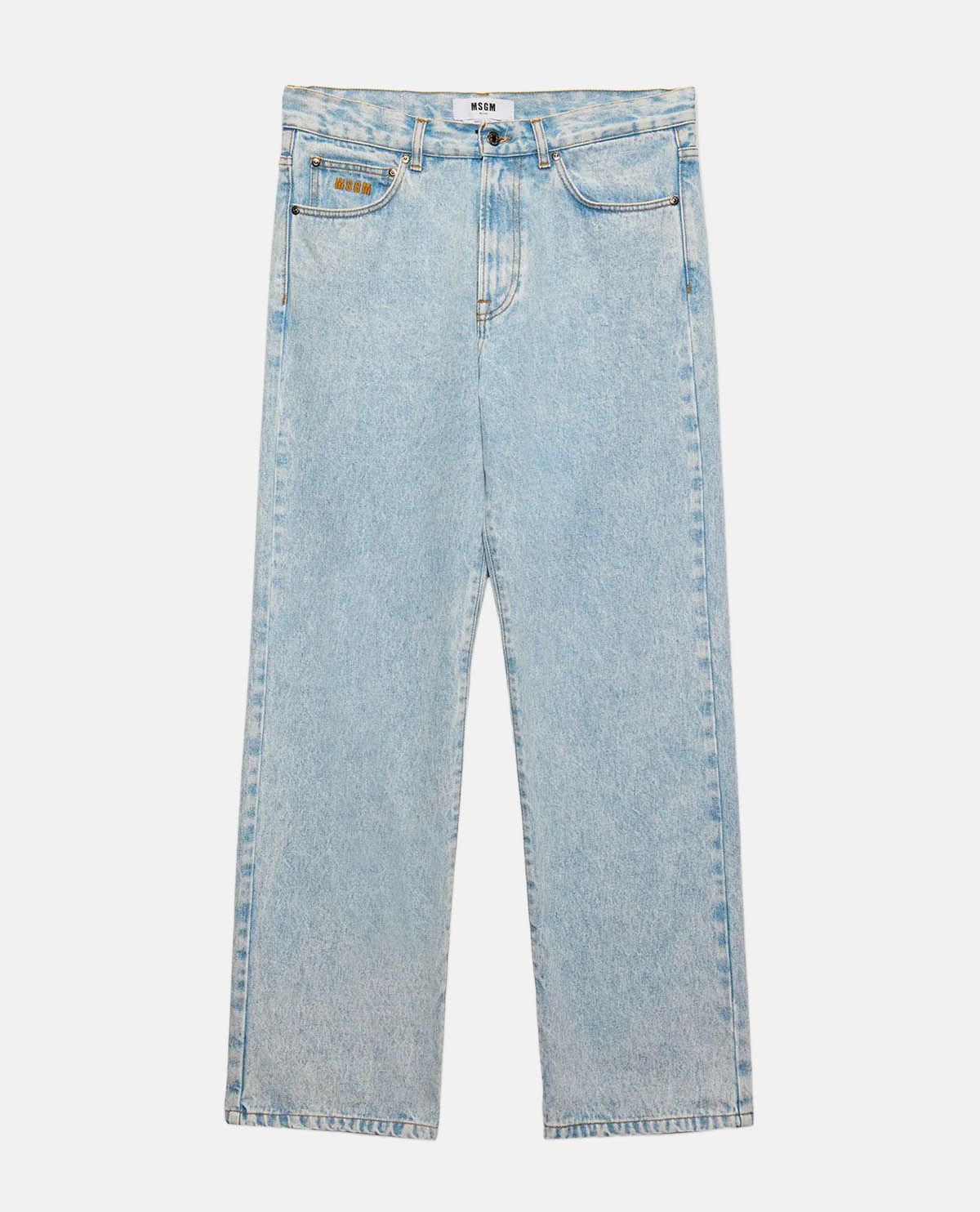 Quần jeans ống rộng wash bạc