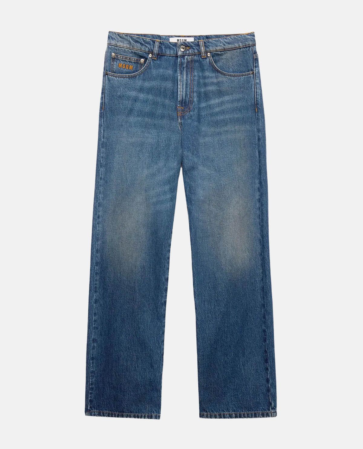 Quần jeans ống rộng wash bạc