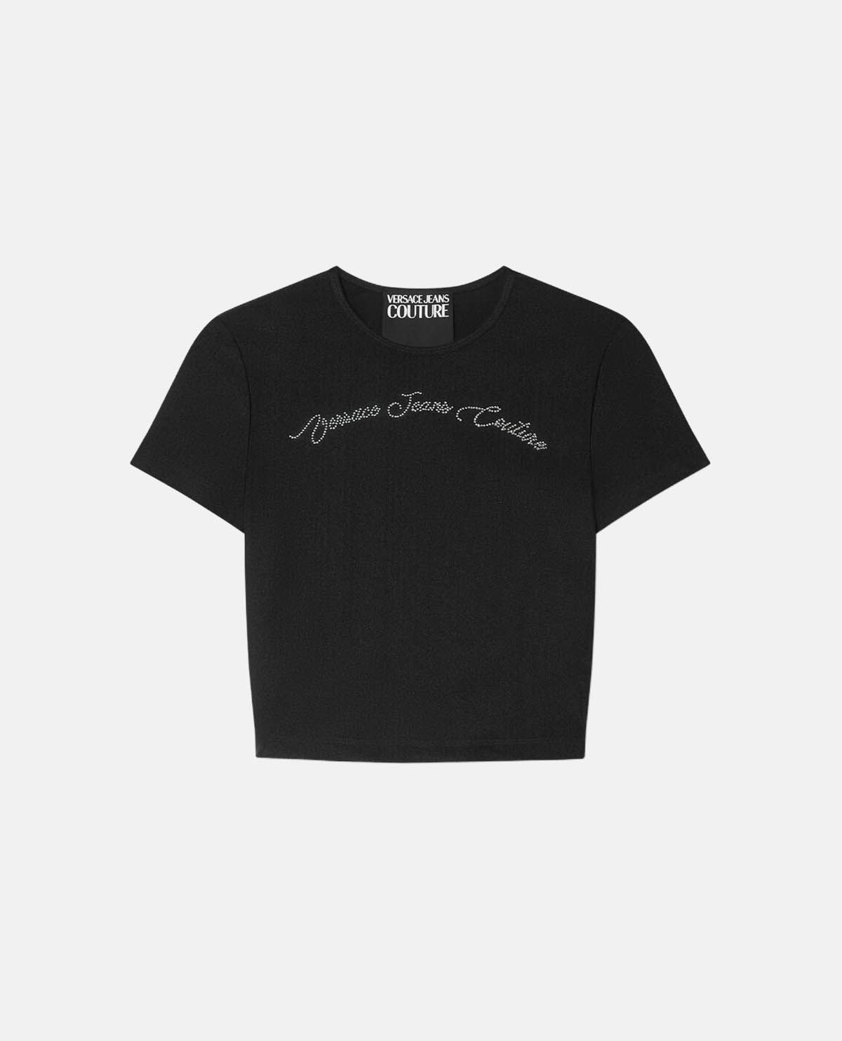 Áo thun dáng crop phối logo đính đá