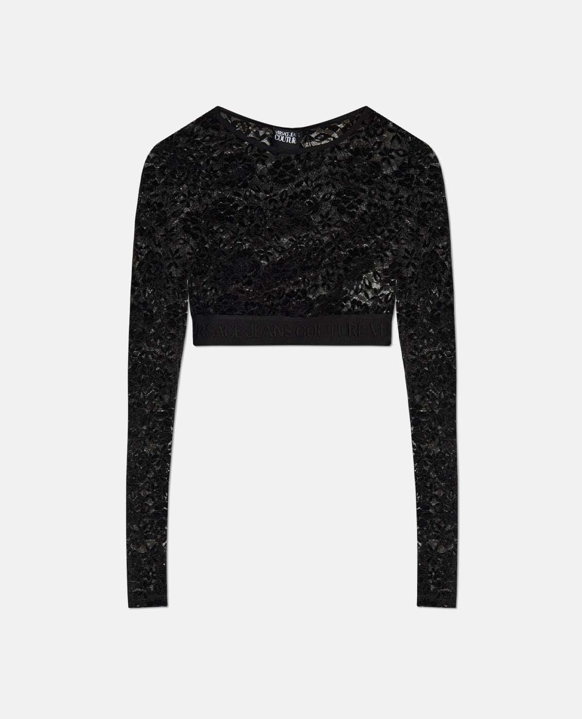 Áo croptop tay dài phối ren hoa