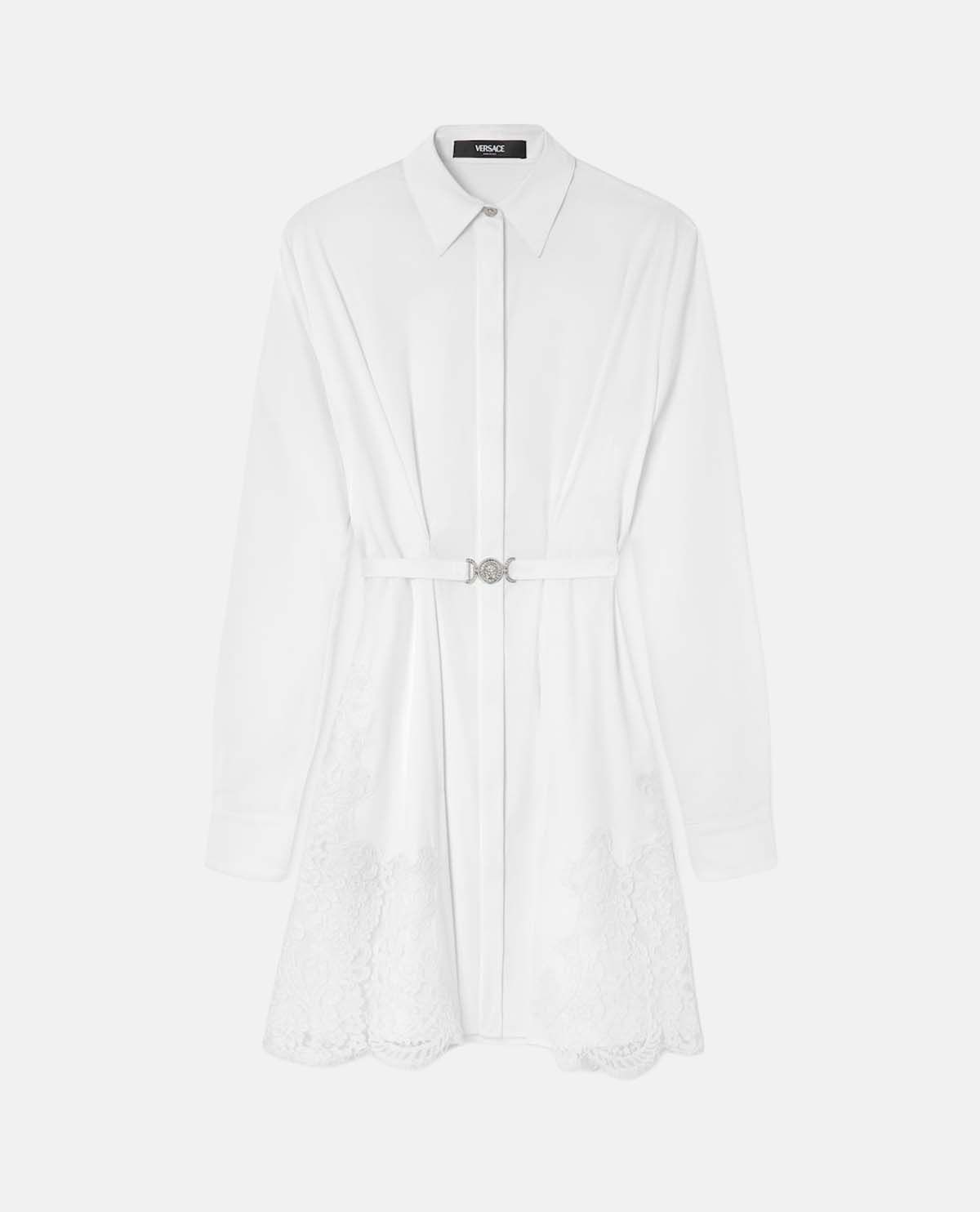 Đầm sơ mi cotton-poplin phối viền ren