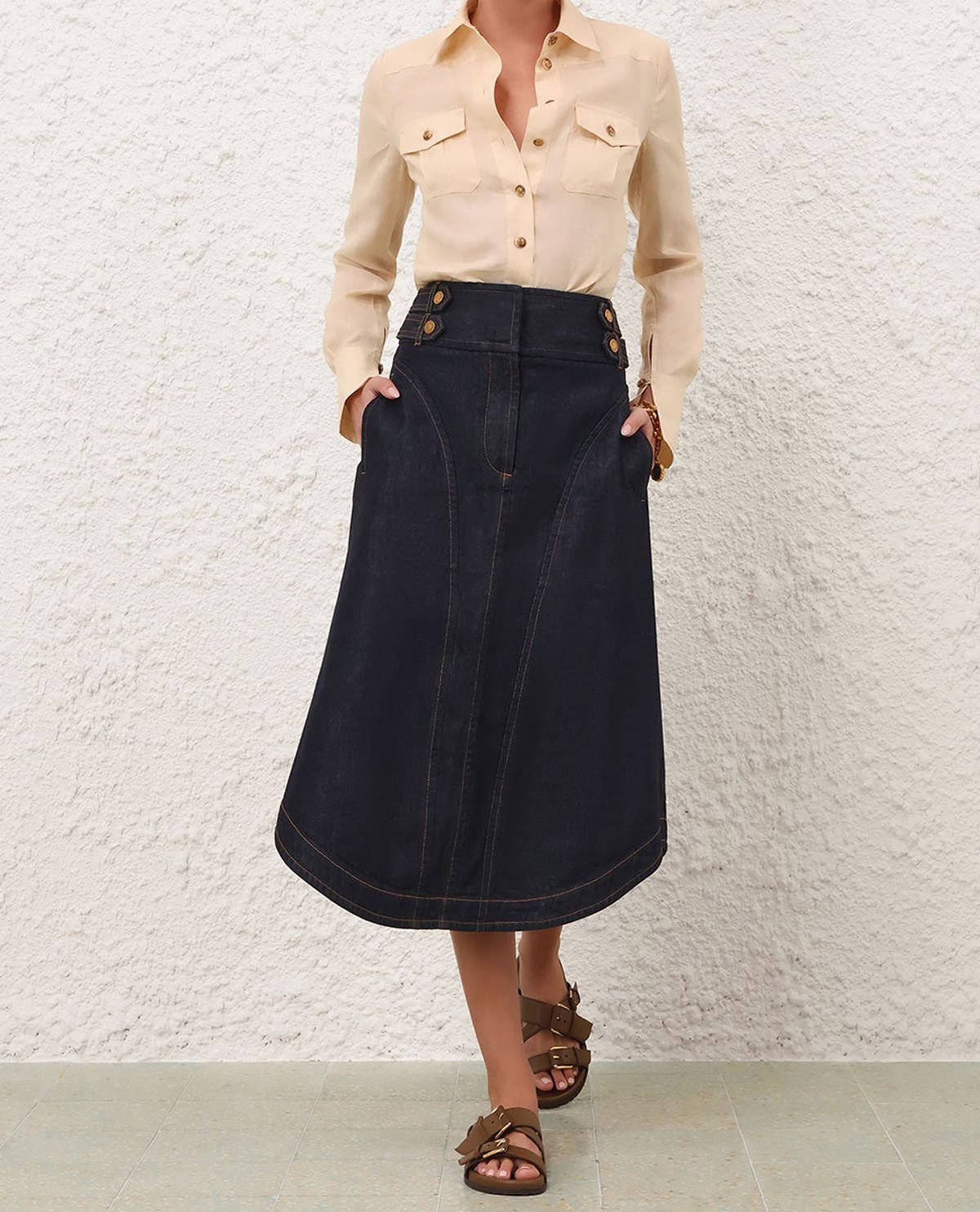 Chân váy midi denim dáng chữ A