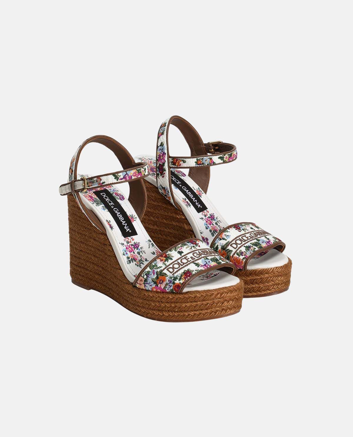 Giày sandal đế xuồng họa tiết hoa