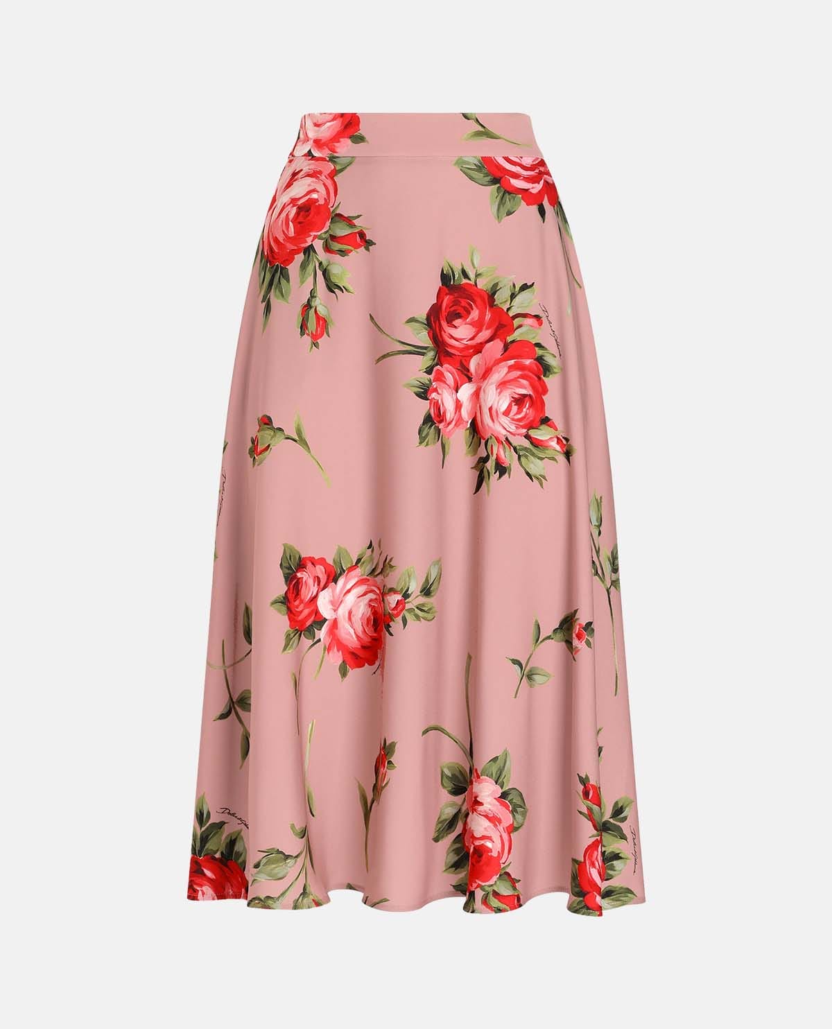 Váy midi họa tiết hoa hồng
