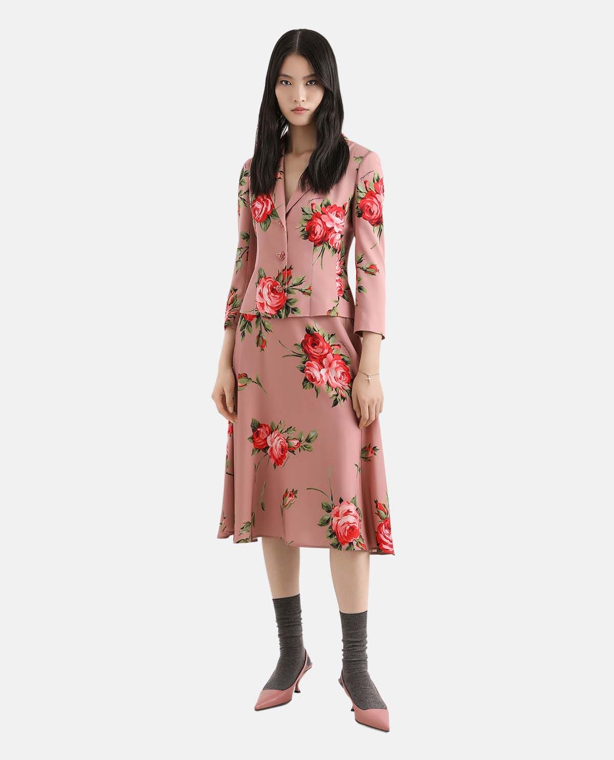 Váy midi họa tiết hoa hồng