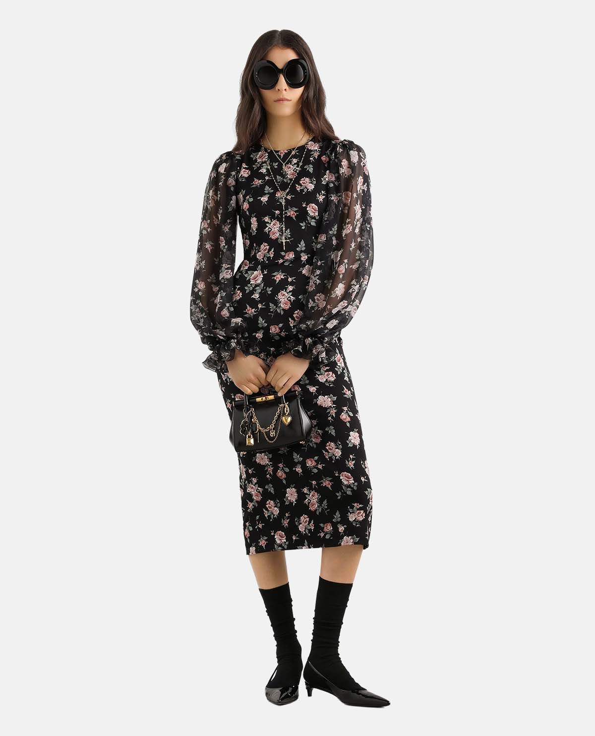 Đầm dài họa tiết hoa hồng vintage