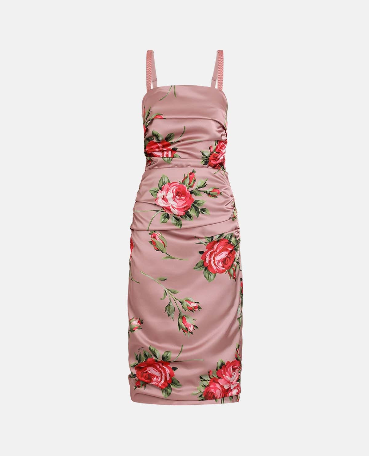 Đầm dài satin họa tiết hoa hồng