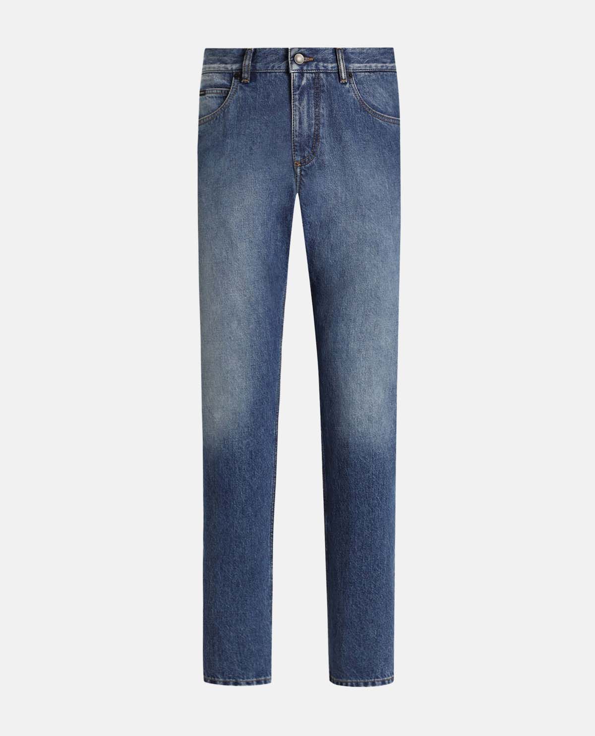 Quần jeans ống đứng thêu huy hiệu