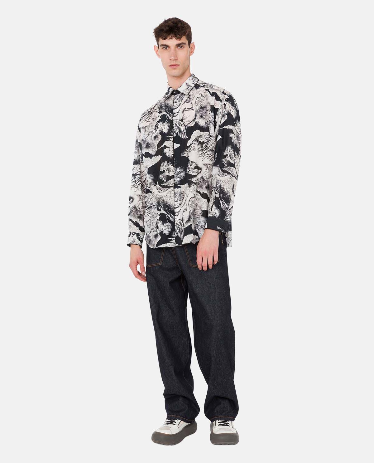 Áo sơ mi cotton poplin họa tiết ngỗng