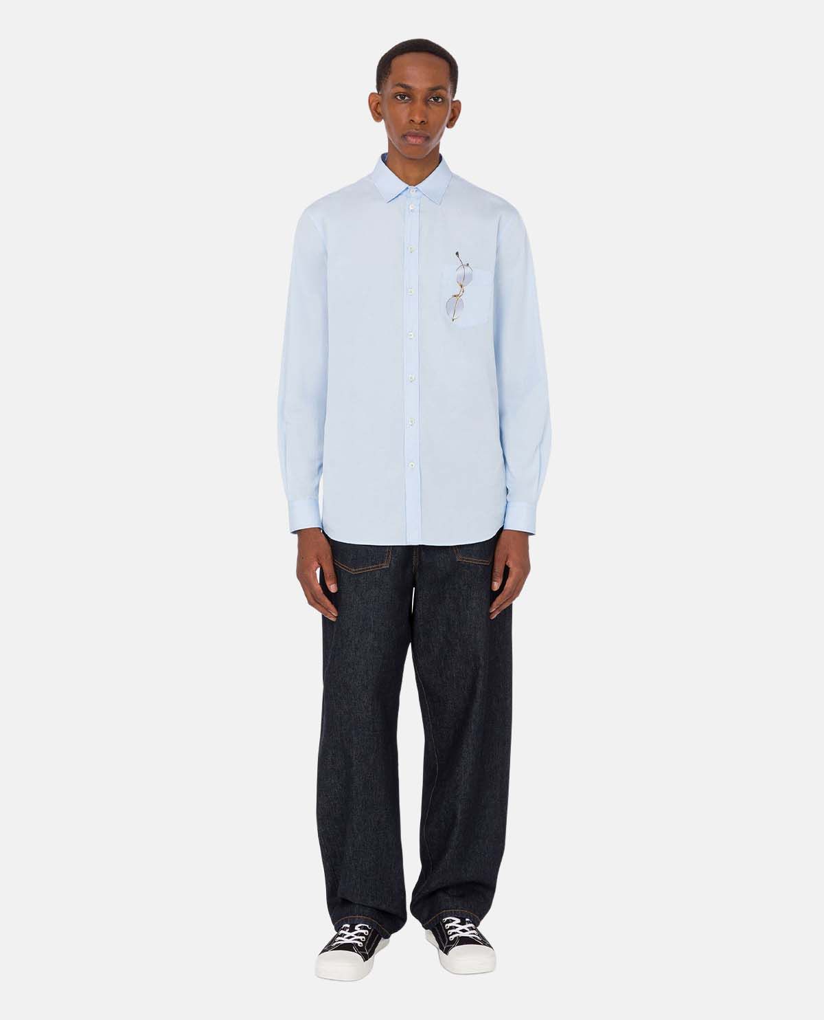 Áo sơ mi cotton poplin họa tiết mắt kính