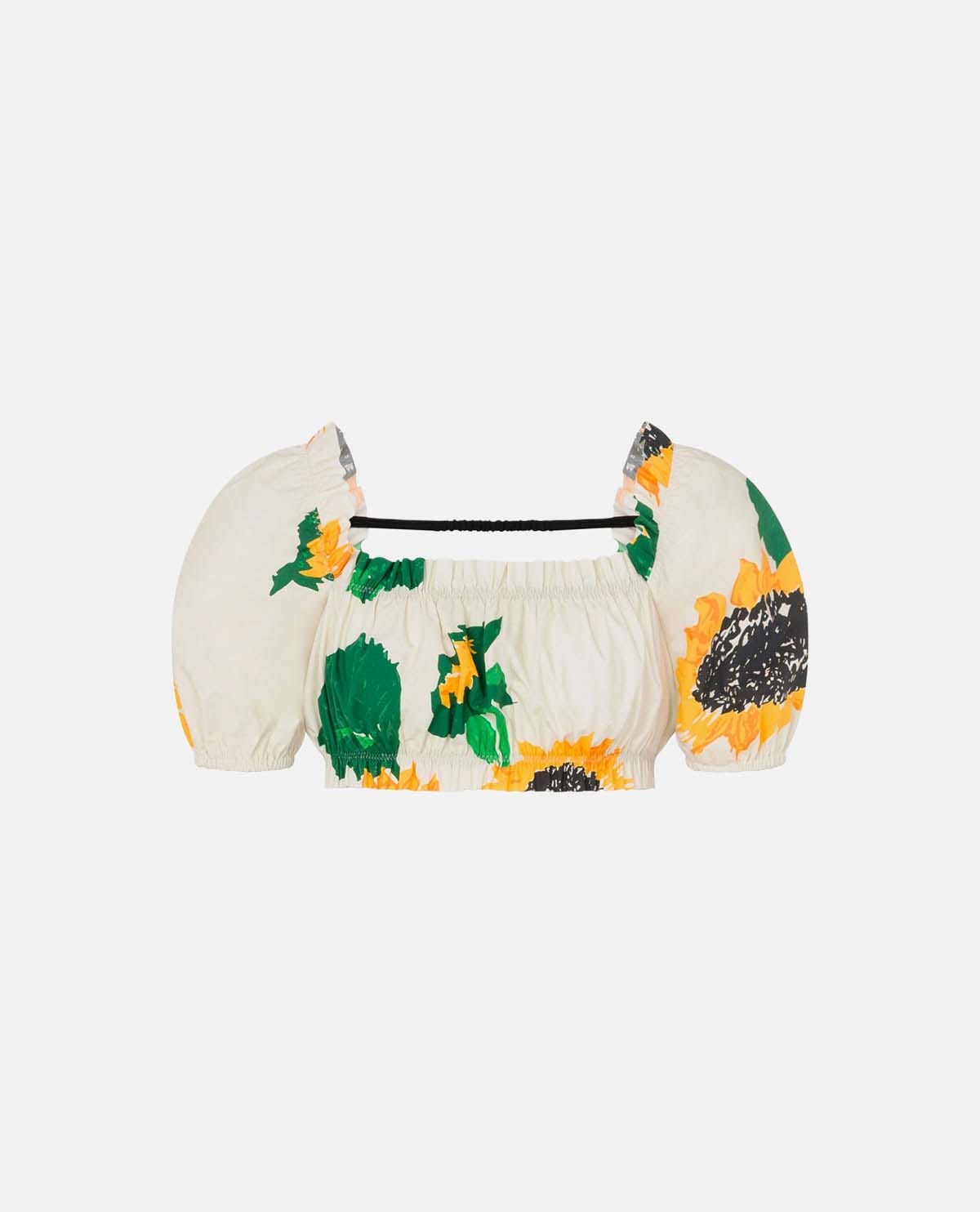 Áo croptop cotton poplin in họa tiết hoa