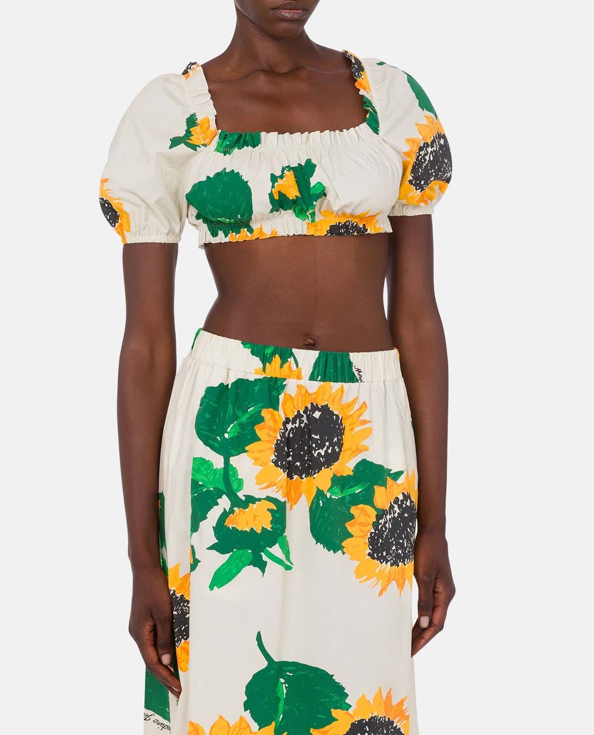 Áo croptop cotton poplin in họa tiết hoa