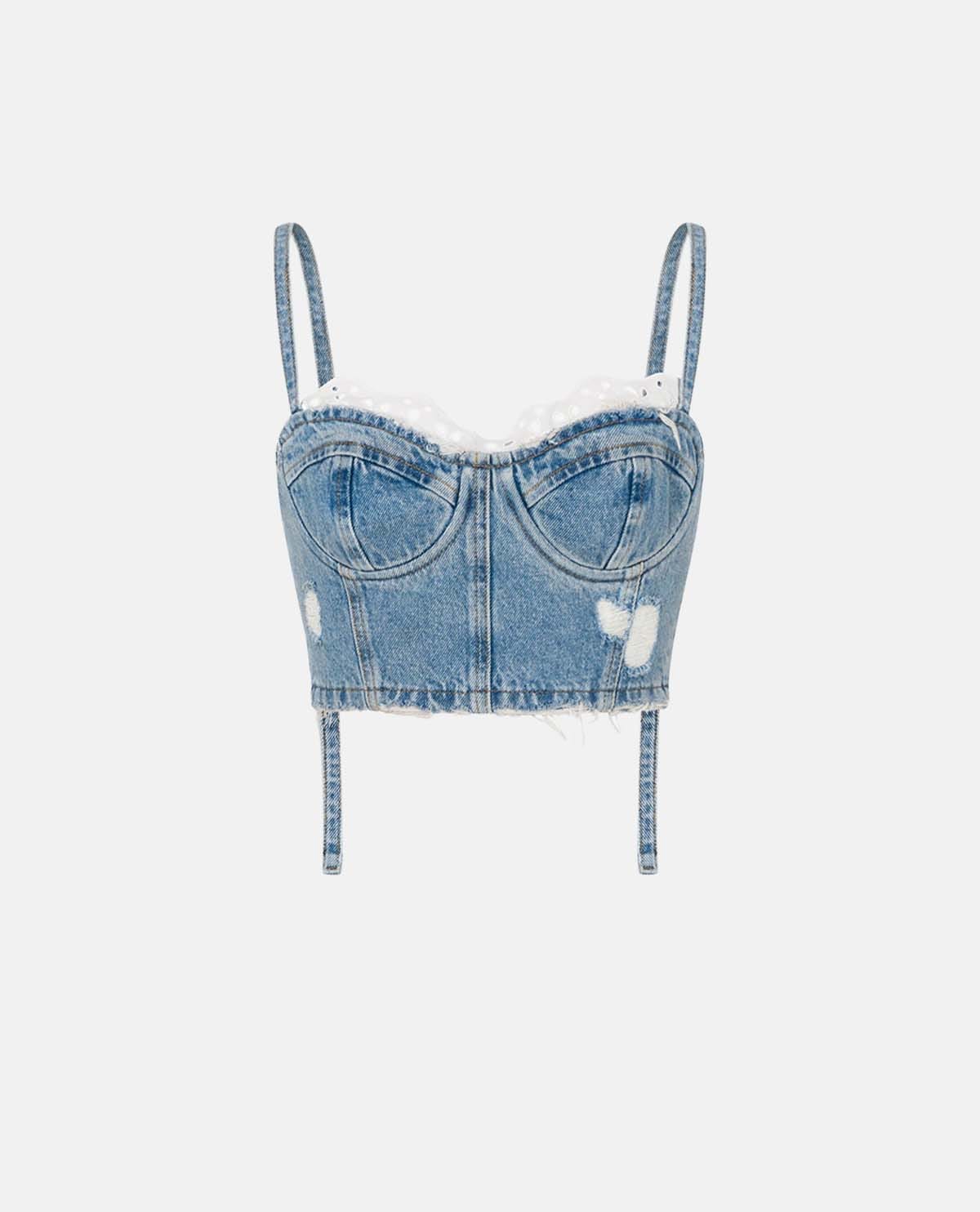 Áo croptop denim cúp ngực