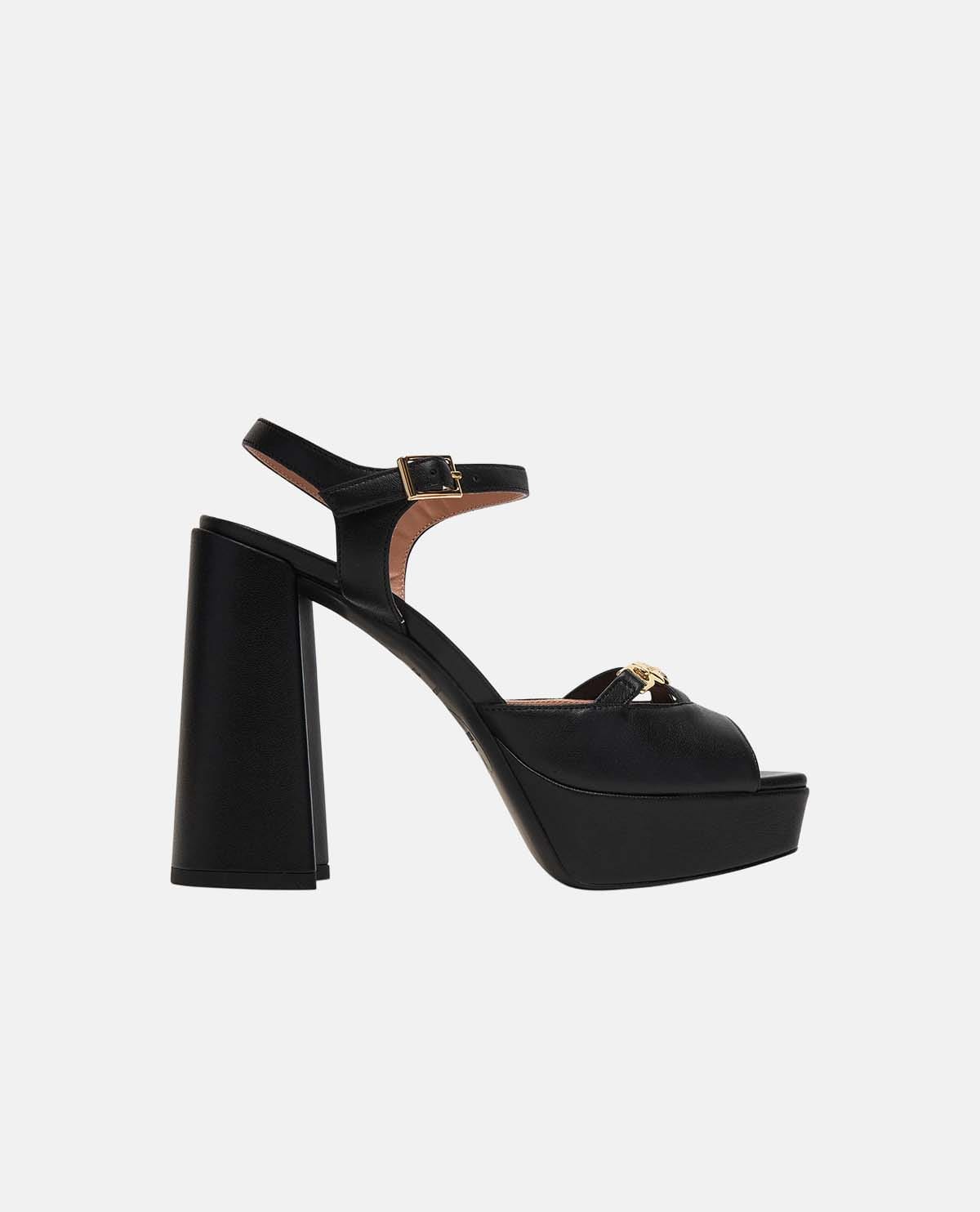 Giày sandal cao gót phối logo trái tim