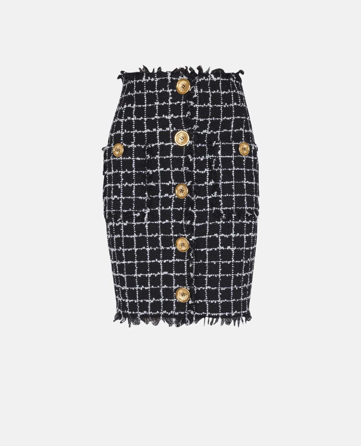 Chân váy tweed dáng bút chì phối khuy