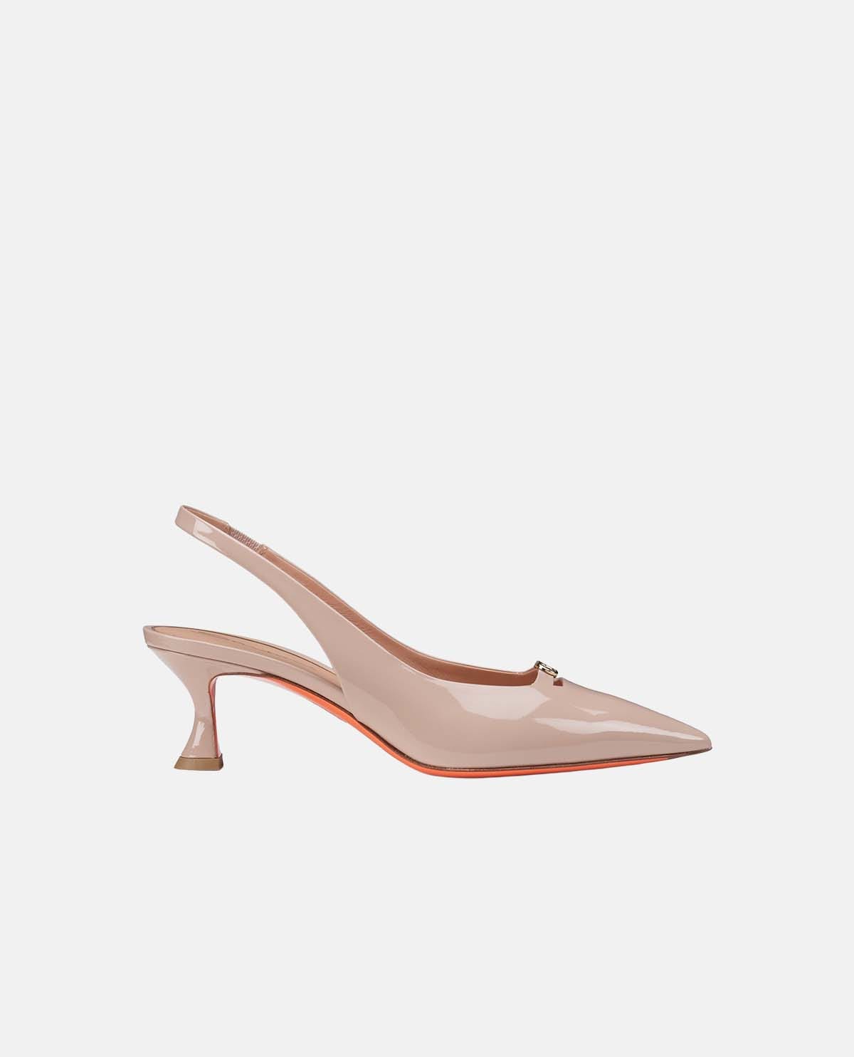 Giày slingback da bóng phối khóa kim loại