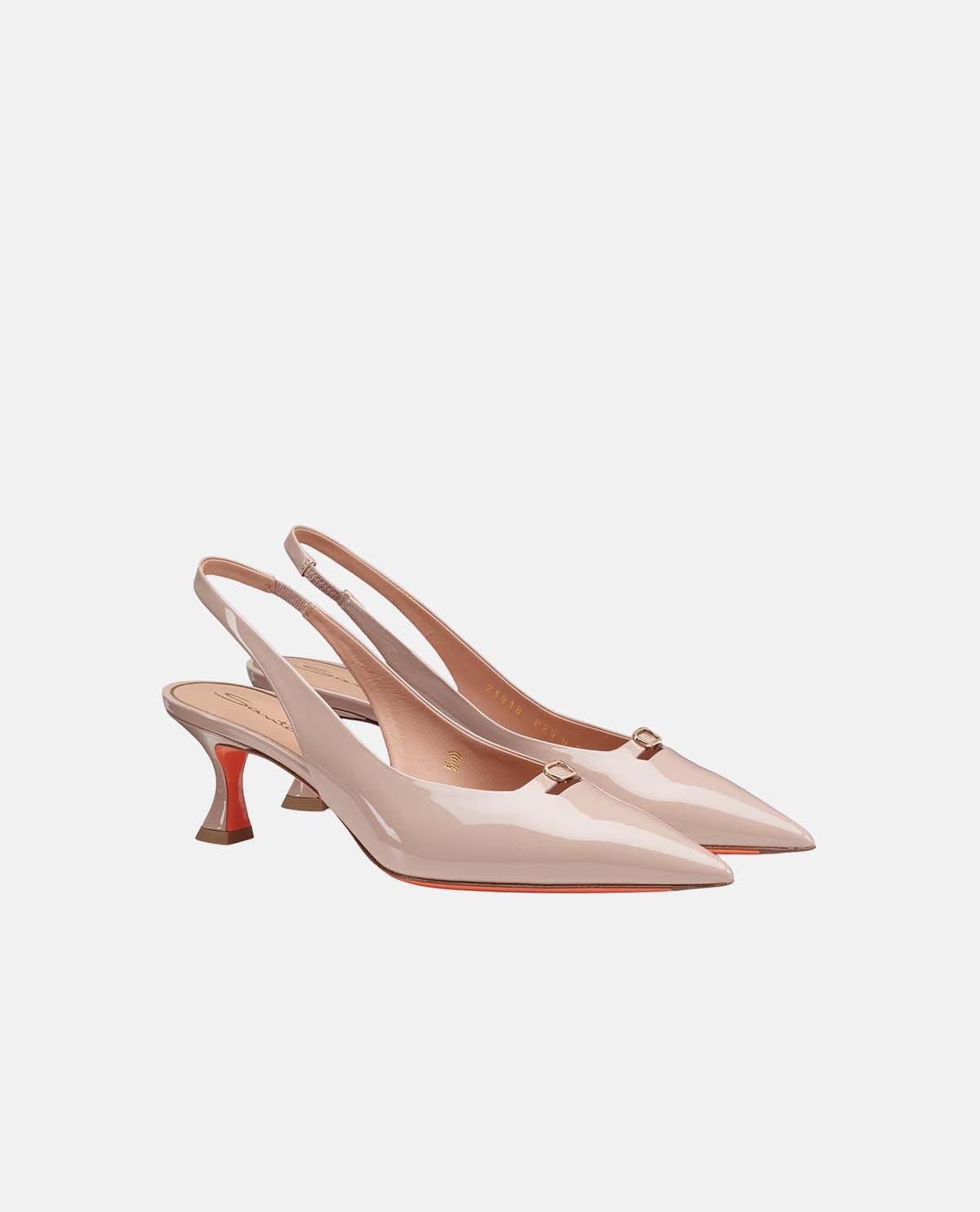 Giày slingback da bóng phối khóa kim loại