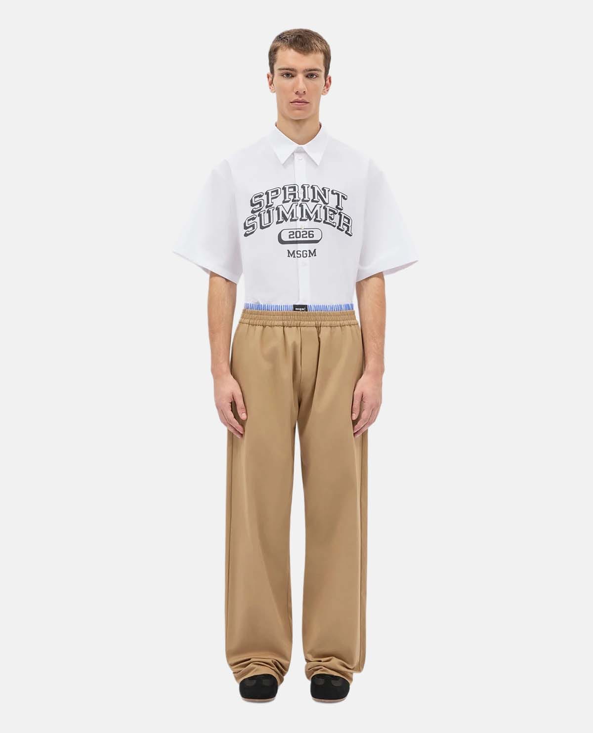 Quần dài cotton ống rộng lưng đôi bằng thun