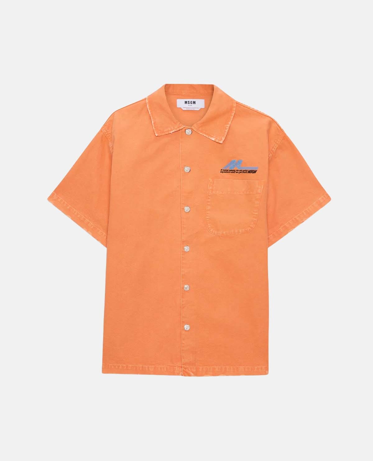 Áo sơ mi cotton canvas tay ngắn wash bạc