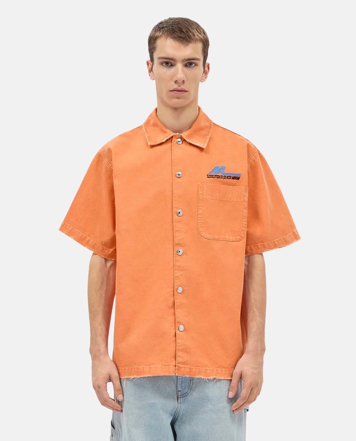 Áo sơ mi cotton canvas tay ngắn wash bạc