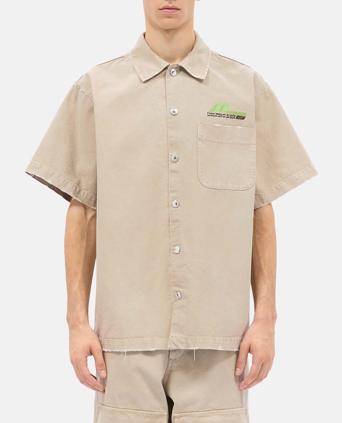 Áo sơ mi cotton canvas tay ngắn wash bạc