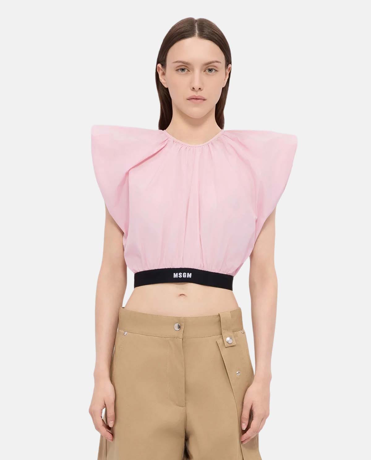 Áo croptop taffeta phối viền logo