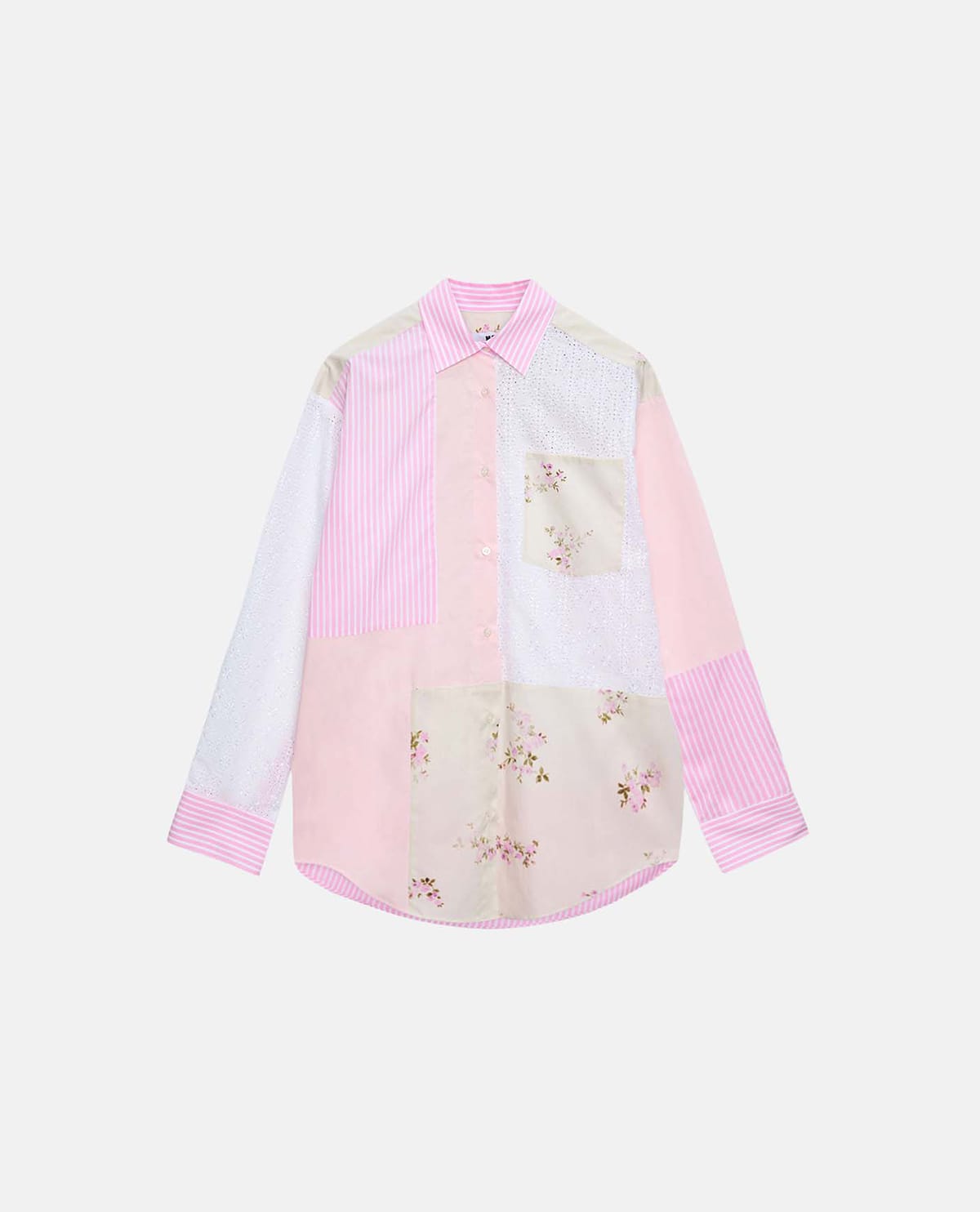Áo sơ mi poplin họa tiết patchwork phối ren