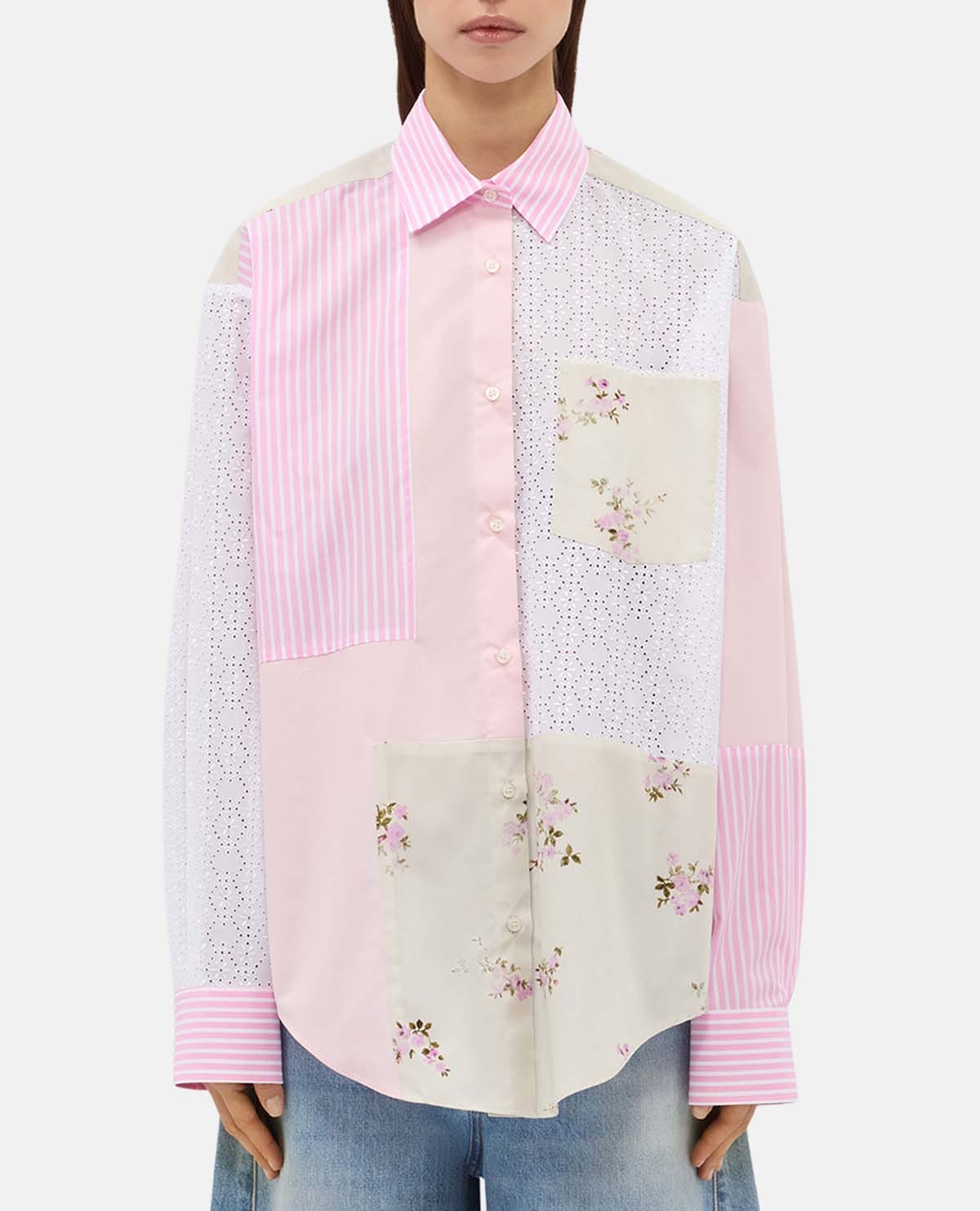 Áo sơ mi poplin họa tiết patchwork phối ren