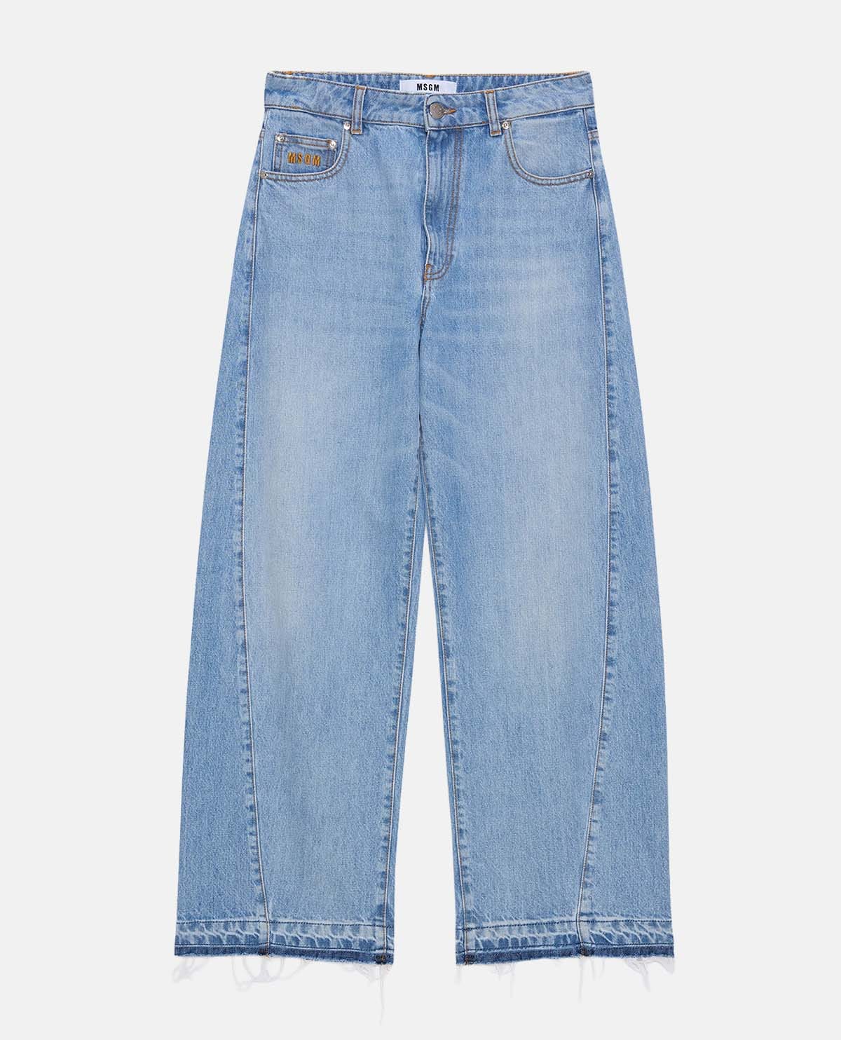 Quần jeans wash bạc ống rộng