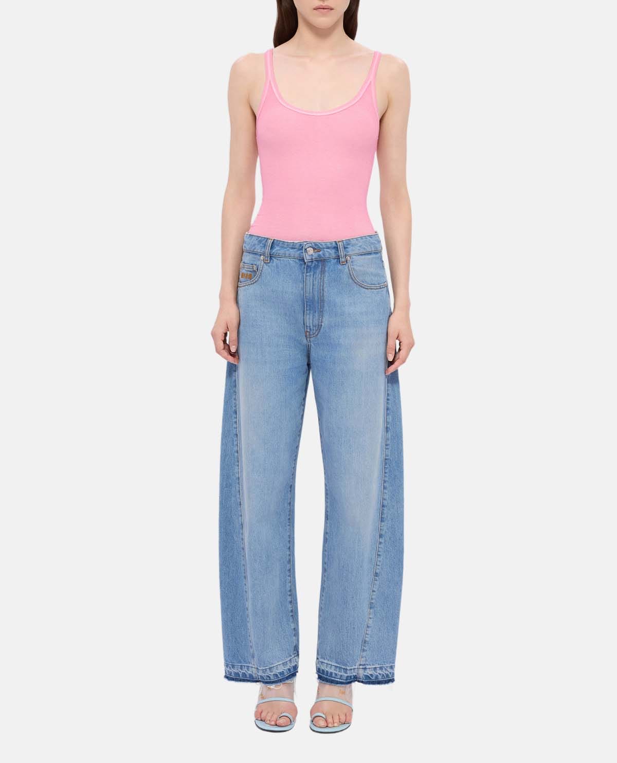 Quần jeans wash bạc ống rộng