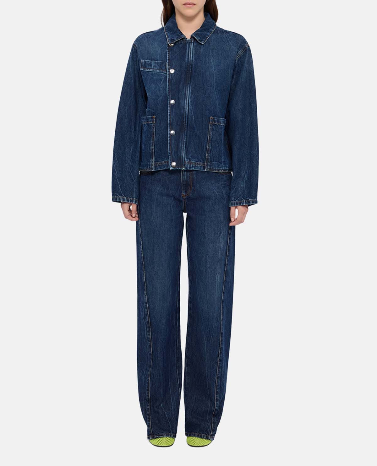 Quần jeans wash bạc ống đứng