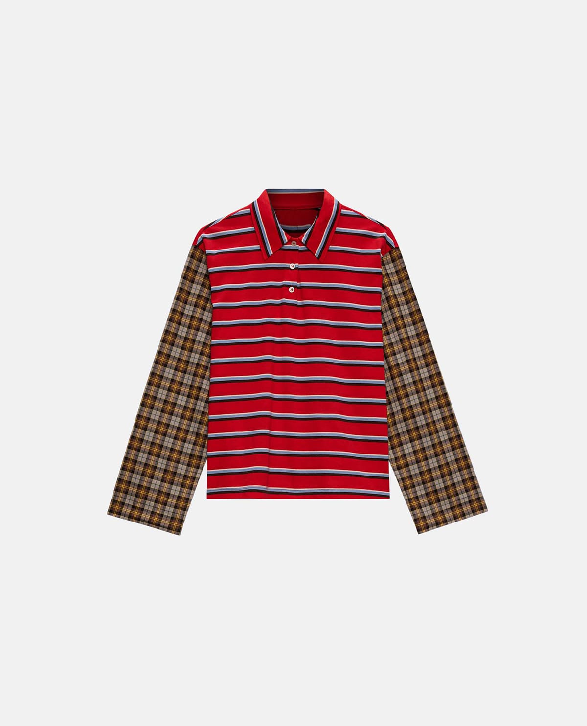 Áo polo patchwork tay dài kẻ sọc