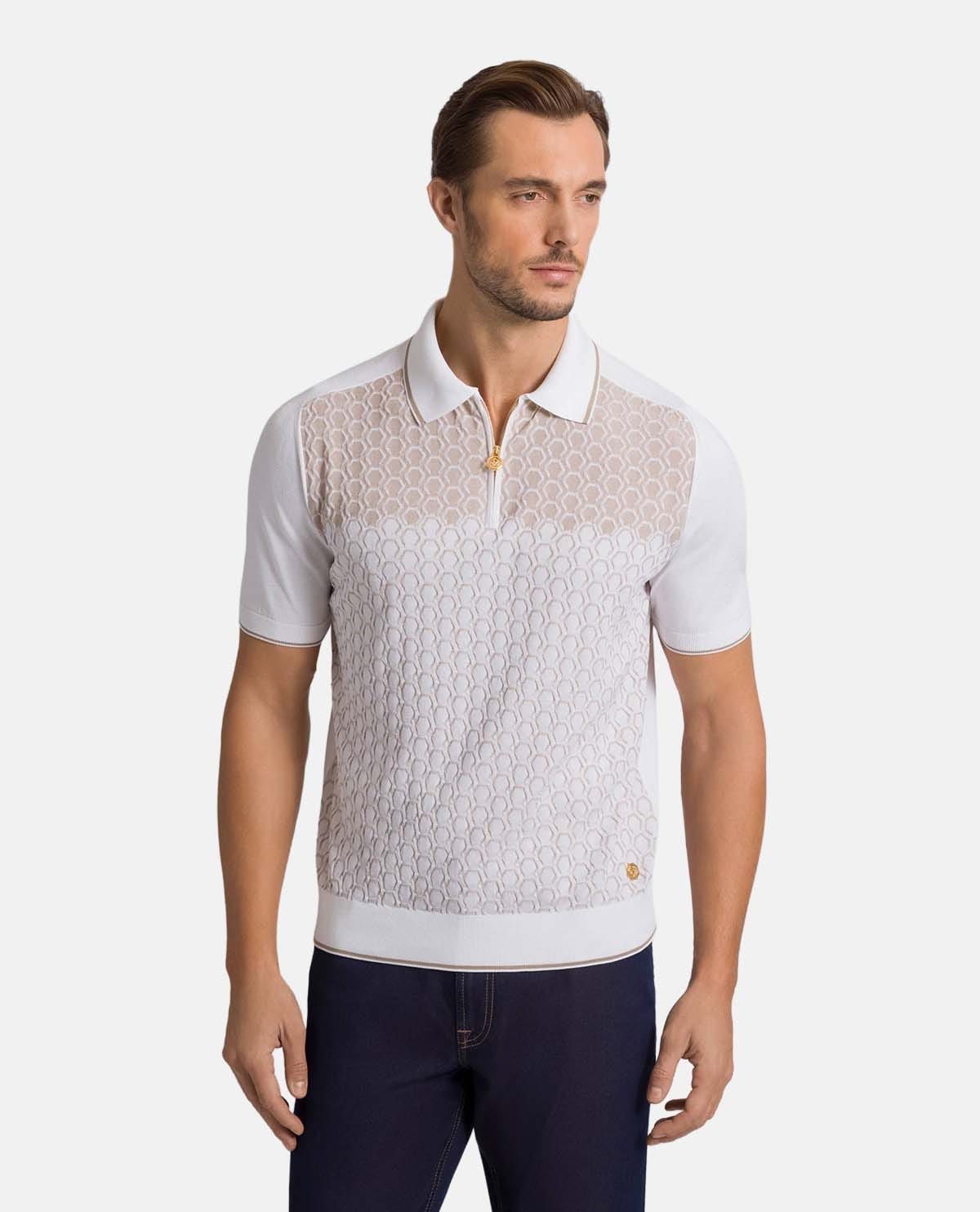 Áo polo dệt kim phối khóa kéo