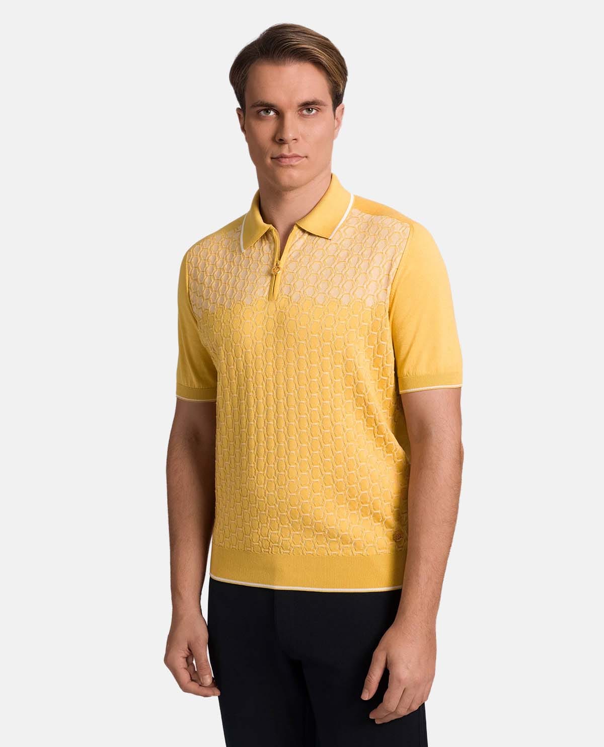 Áo polo dệt kim phối khóa kéo