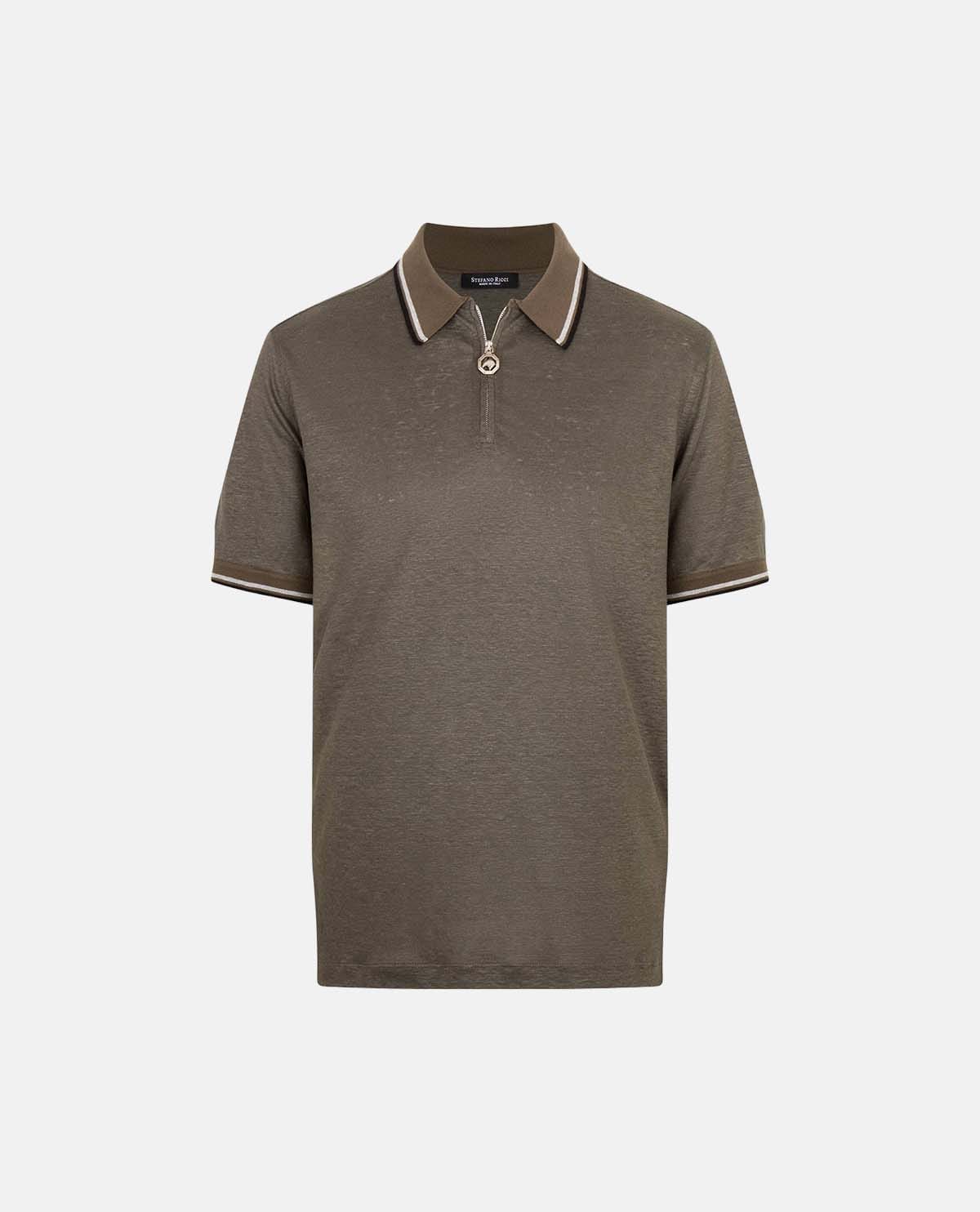 Áo polo dệt kim phối khóa kéo