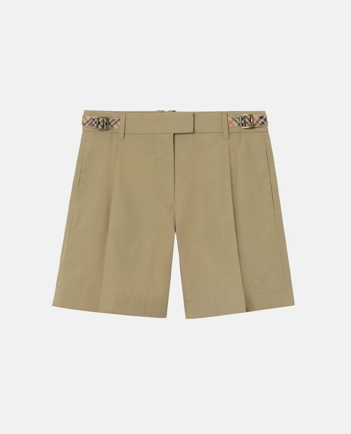 Quần short cotton phối viền Burberry Check