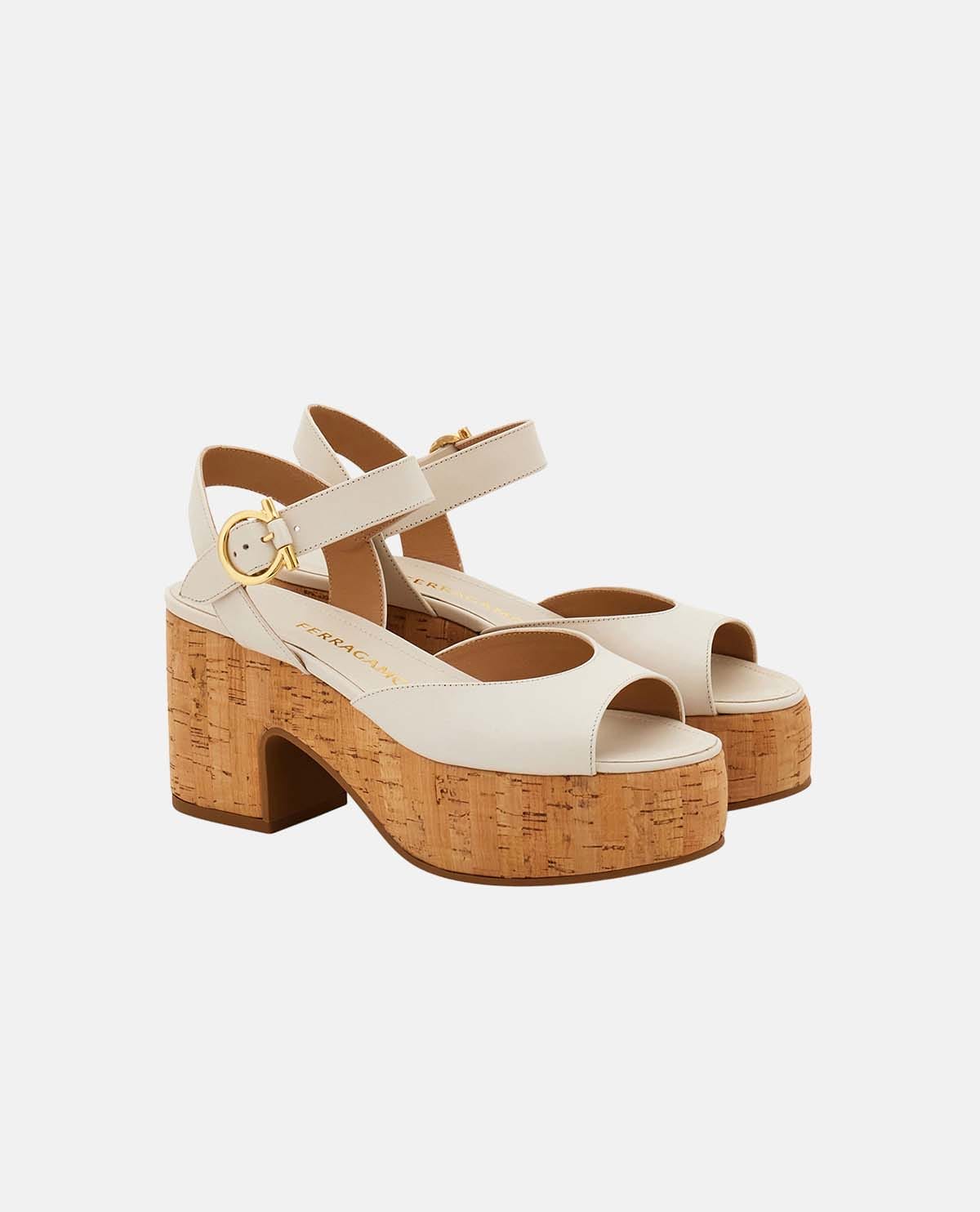 Giày platform sandal phối khóa Gancini