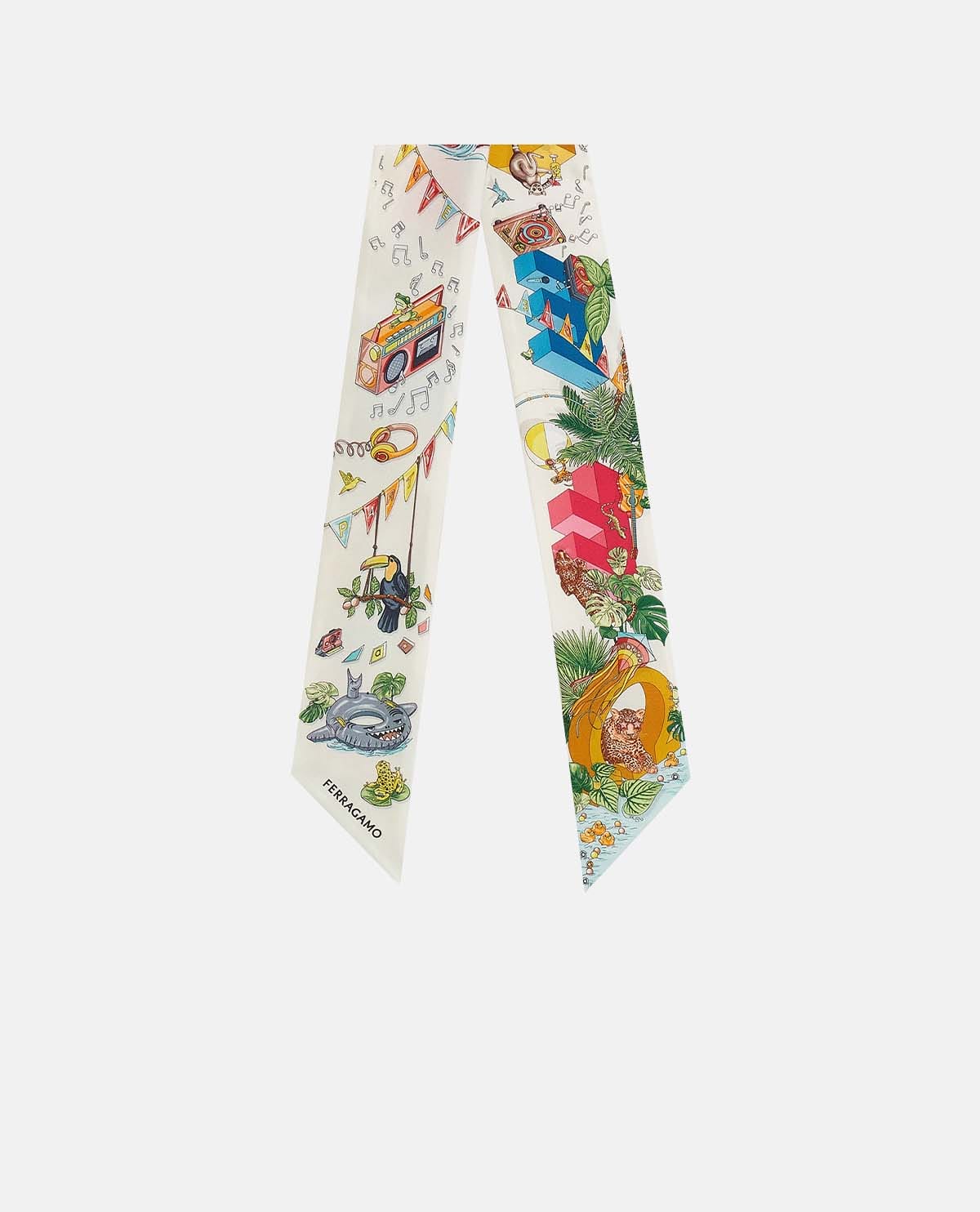 Khăn choàng lụa họa tiết Jungle Party 140 x 7 cm