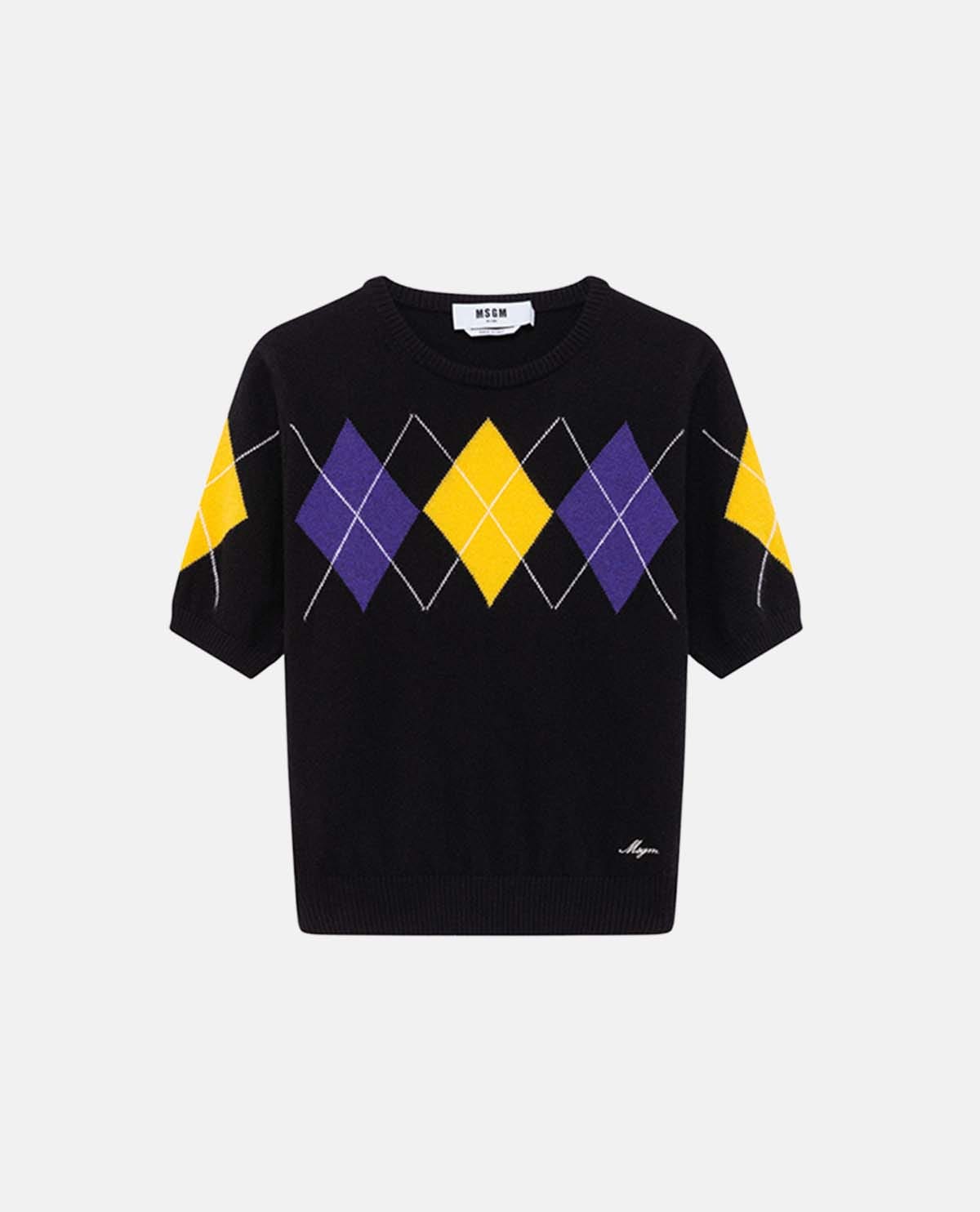Áo len tay ngắn họa tiết argyle
