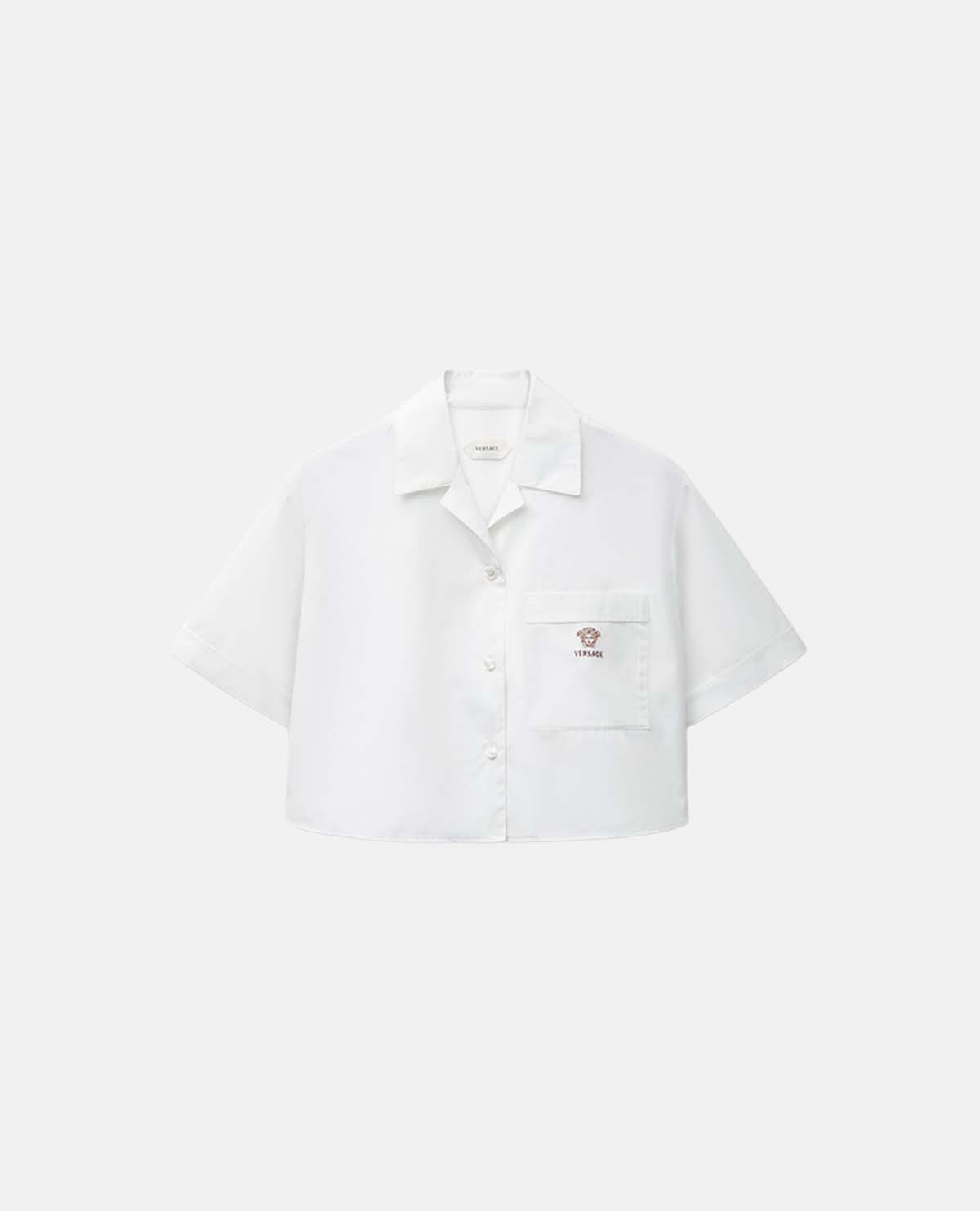 Áo sơ mi cotton poplin tay ngắn dáng crop