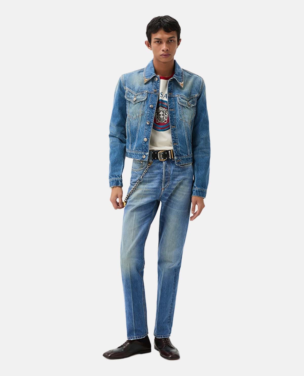 Quần jeans ống suông wash bạc