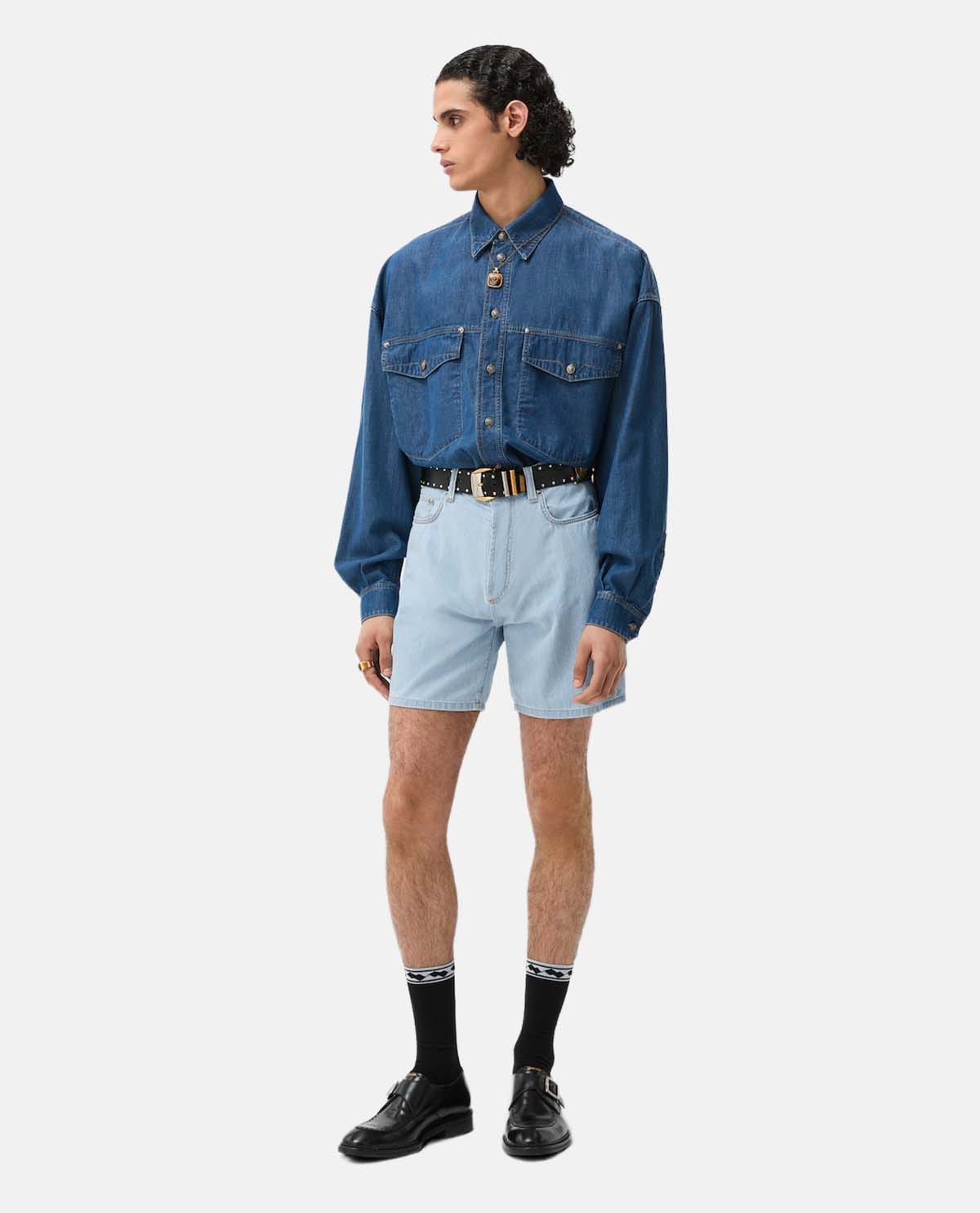 Quần short denim cạp cao