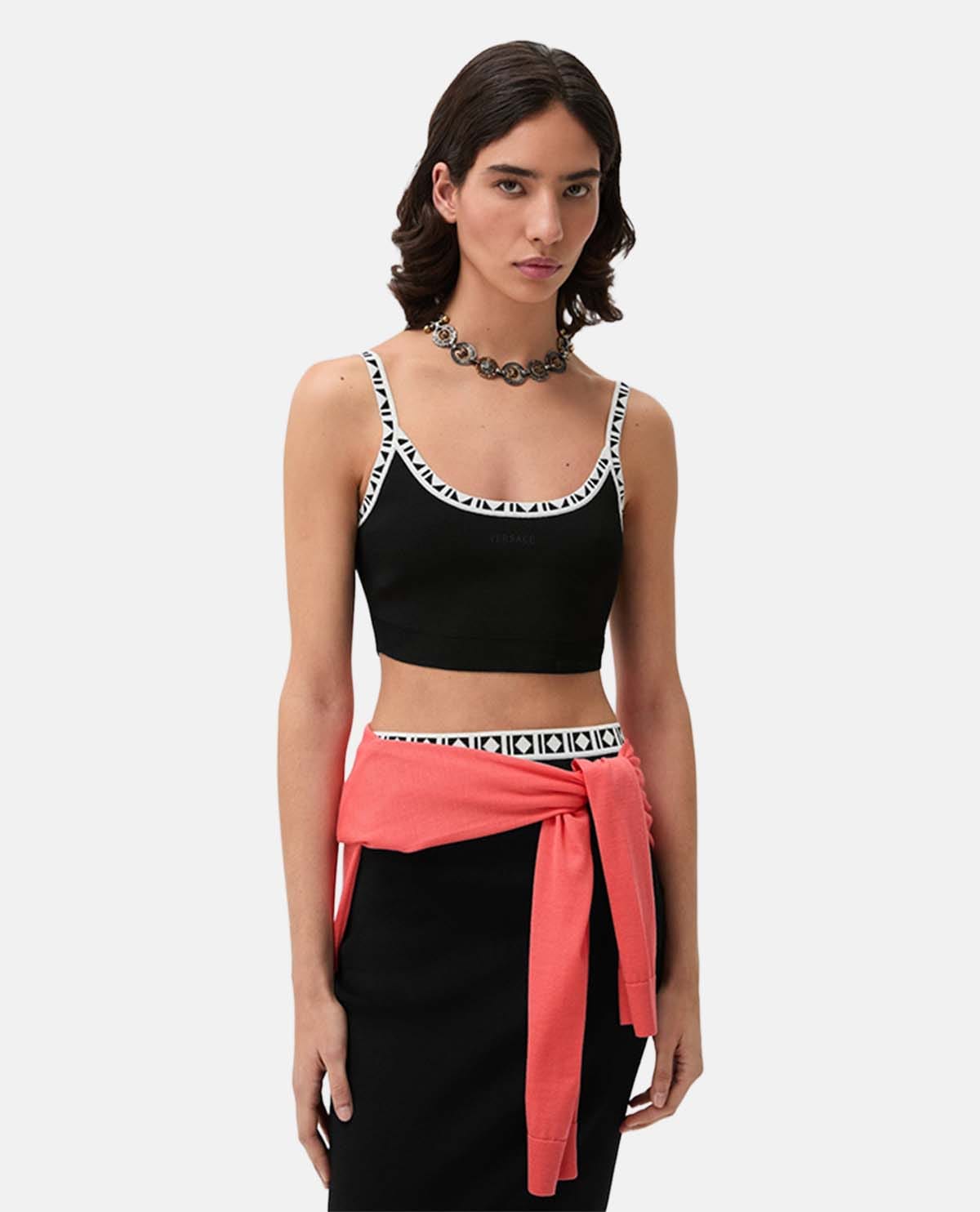 Áo croptop dệt jacquard