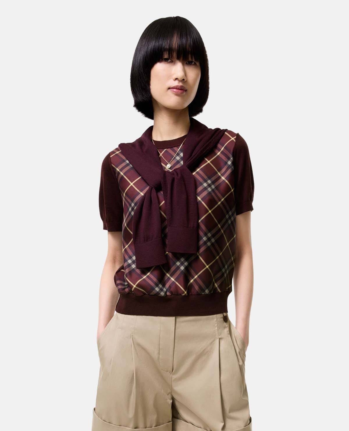 Áo len tay ngắn họa tiết Burberry Check