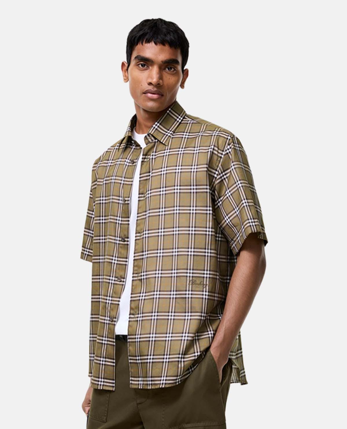 Áo sơ mi cotton tay ngắn họa tiết Burberry Check