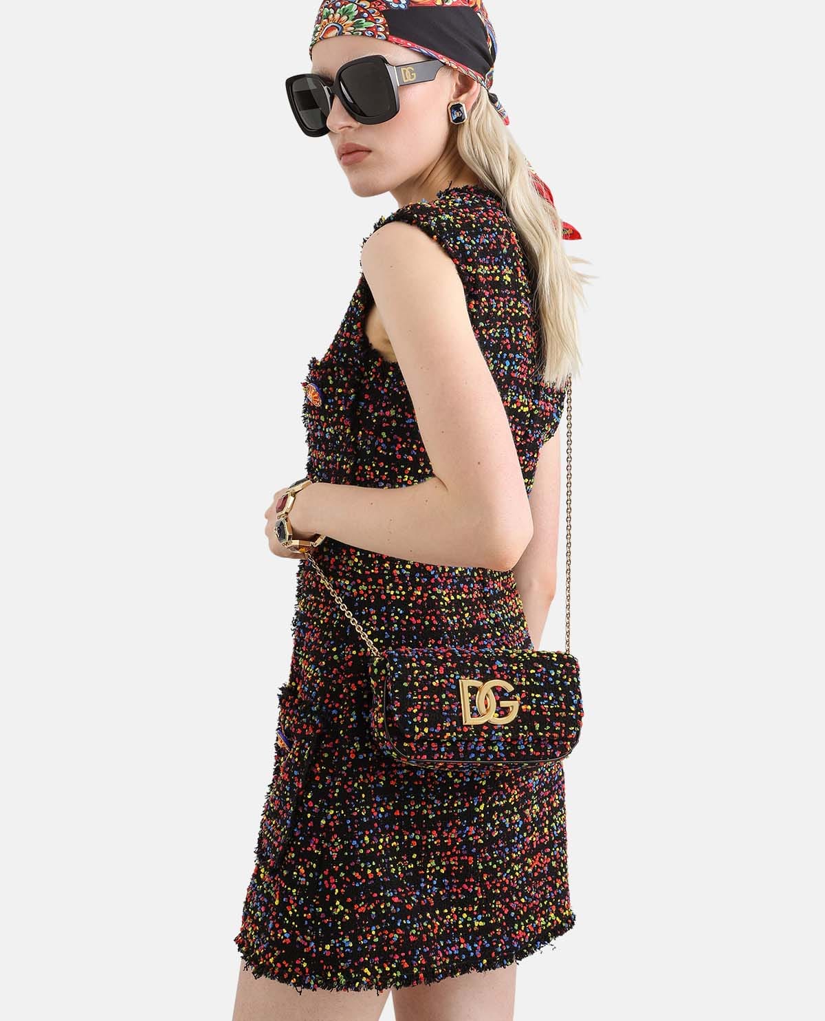 Túi xách tay tweed phối logo DG